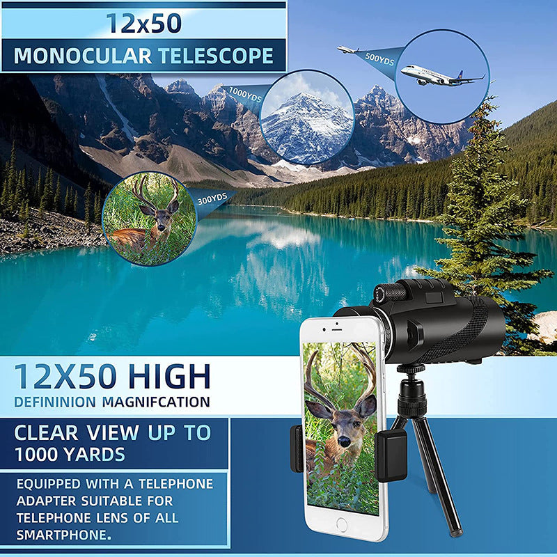 HD Professional Telescope Compass Monocular Powerful Waterproof Mini Pocket Zoom with Smartphone Hunting Camping