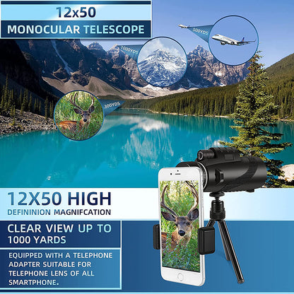 HD Professional Telescope Compass Monocular Powerful Waterproof Mini Pocket Zoom with Smartphone Hunting Camping