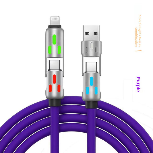 240W Type C Fast Charging Cable 4-In-1 USB PD Silicone Super Fast Charging Cord Type-C to USB a Cable for Iphone Samsung Xiaomi